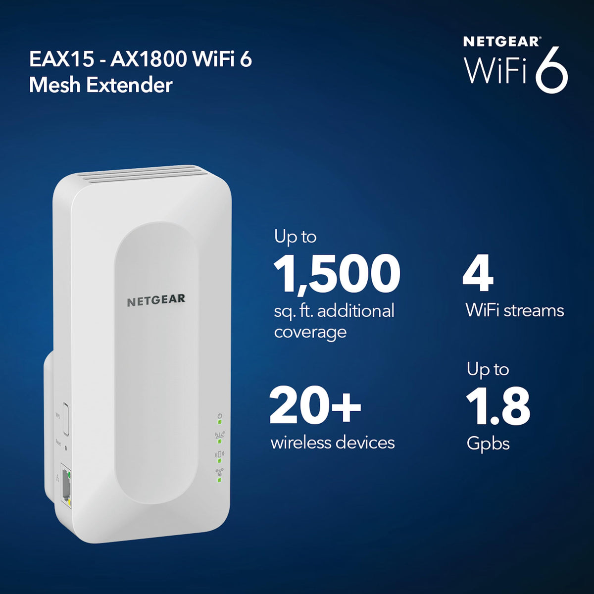 NETGEAR Nighthawk WiFi Extender EAX17, up to 1,500 sq ft, 3 Gbps
