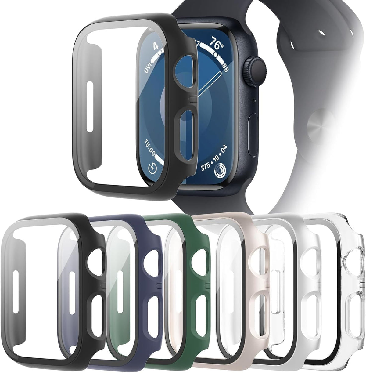 6-Pack Case with Screen Protector for Apple Watch Series 9/8/7 41mm