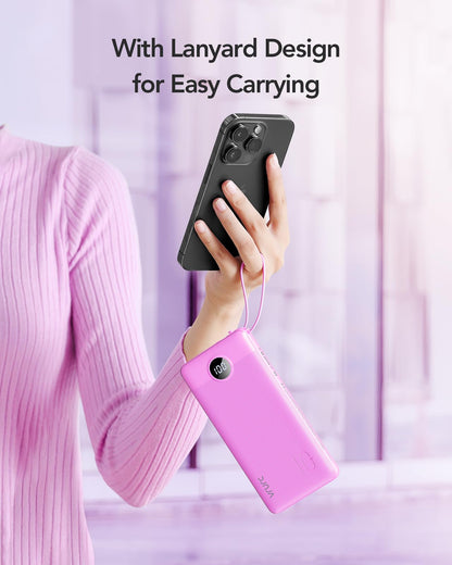 VRURC Portable Charger, Built in 4 Cables & Lanyard Power Bank 10000mAh