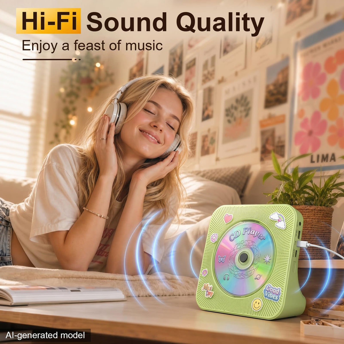 Gueray CD Player Portable Bluetooth Desktop CD Player for Home (Black)