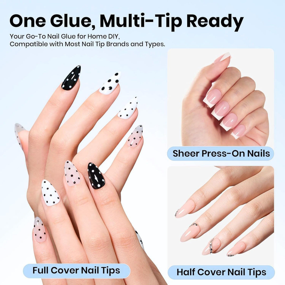 Beetles Soft Gel Nail Kit Almond Short 288pcs 12 Sizes Nail Tips with Glue