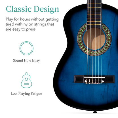 Best Choice Products 30in Kids Acoustic Guitar, All-in-One Beginner Starter Kit w/Strap, Case, Extra Strings, Rosette Inlay - Pink