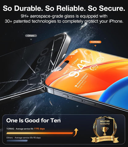 TORRAS Military-Grade Unbreakable for iPhone 18 Pro Screen Protector 2-Pack