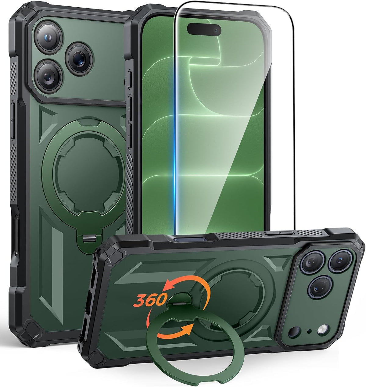 FNTCASE for iPhone 17 Case with 360 Spin Magnetic Stand