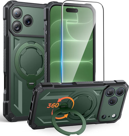 FNTCASE for iPhone 17 Case with 360 Spin Magnetic Stand