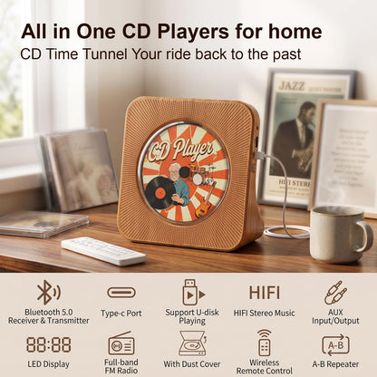 Gueray CD Player Portable Bluetooth Desktop CD Player for Home (Black)