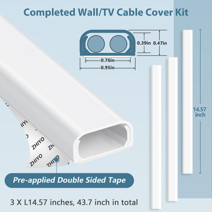 ZhiYo 85" Cord Cover for 1 Wire, Mini White Cord Hider Wall, 0.5"W x 0.3"H