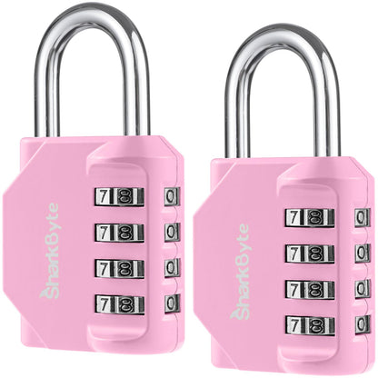 SharkByte Heavy Duty Combination Padlock – 4-Digit Weatherproof Outdoor Lock with Stainless Steel Shackle, Anti-Rust Resettable Code for Gym, School, Locker, Shed, Toolbox, Gate & Warehouse - Purple