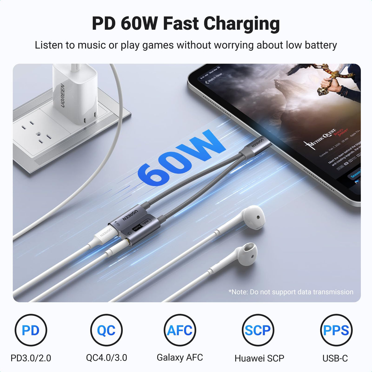 UGREEN Magnetic 2 in 1 USB C to 3.5mm Audio Adapter and Charger, Black