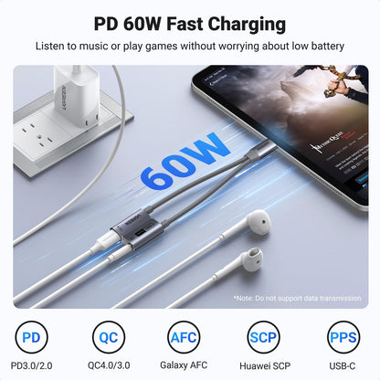 UGREEN Magnetic 2 in 1 USB C to 3.5mm Audio Adapter and Charger, Black