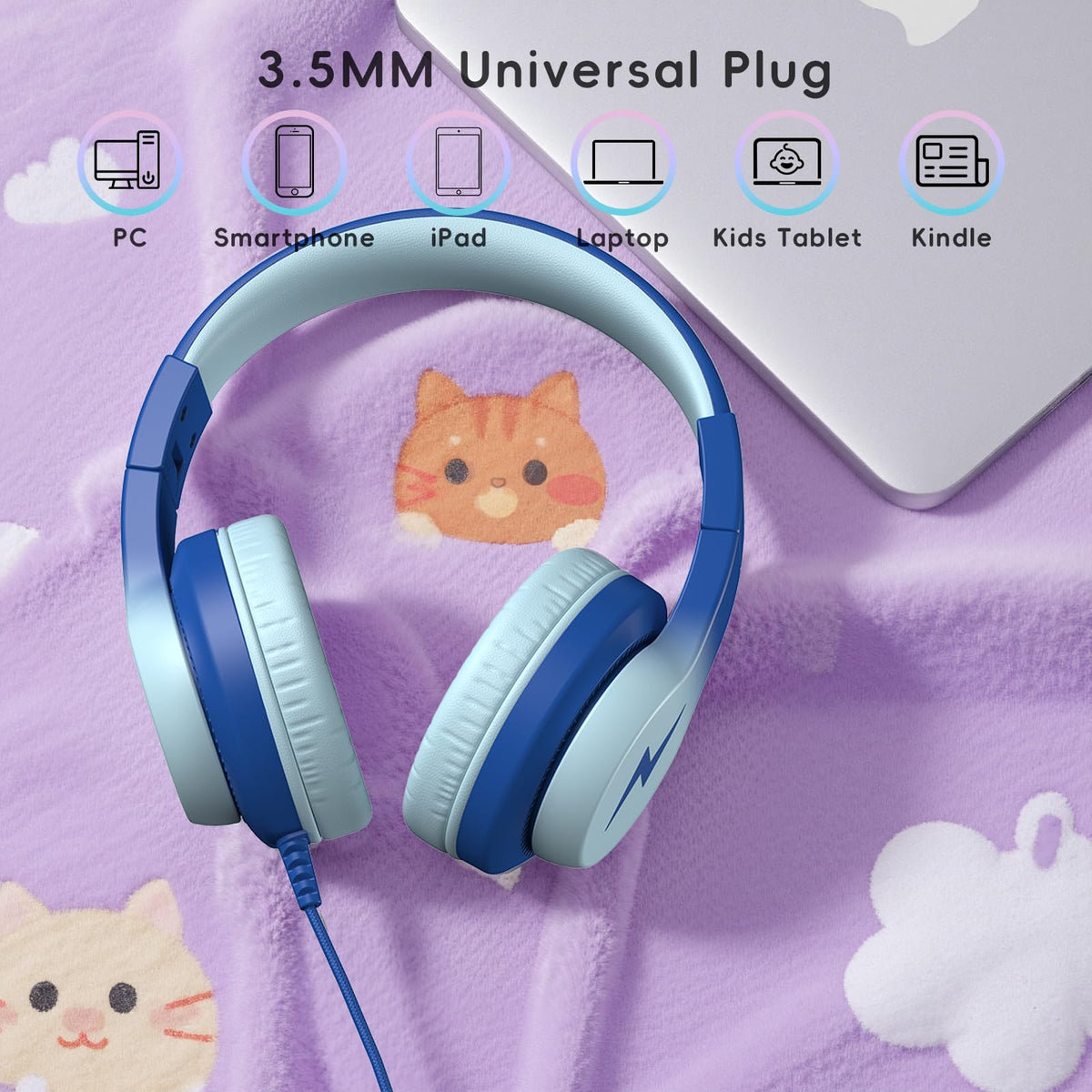 Candy Bila Wired Kids Headphones for School, Over-Ear for Boys Girls
