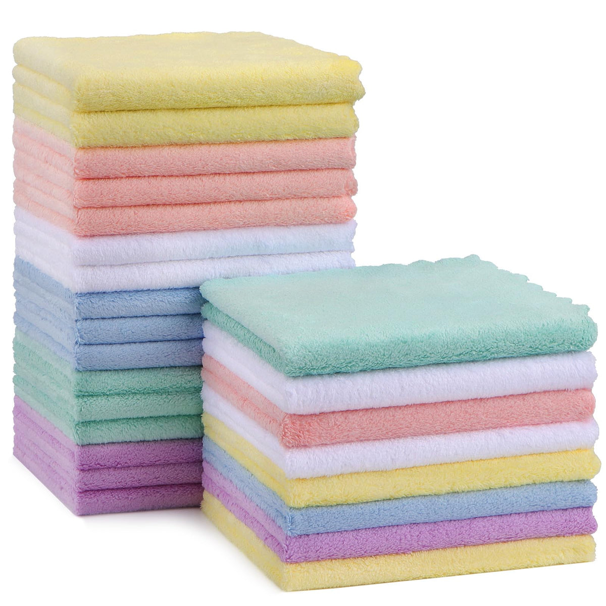 HOMEXCEL Baby Washcloths 24 Pack Microfiber Coral Fleece Soft Wash Cloths