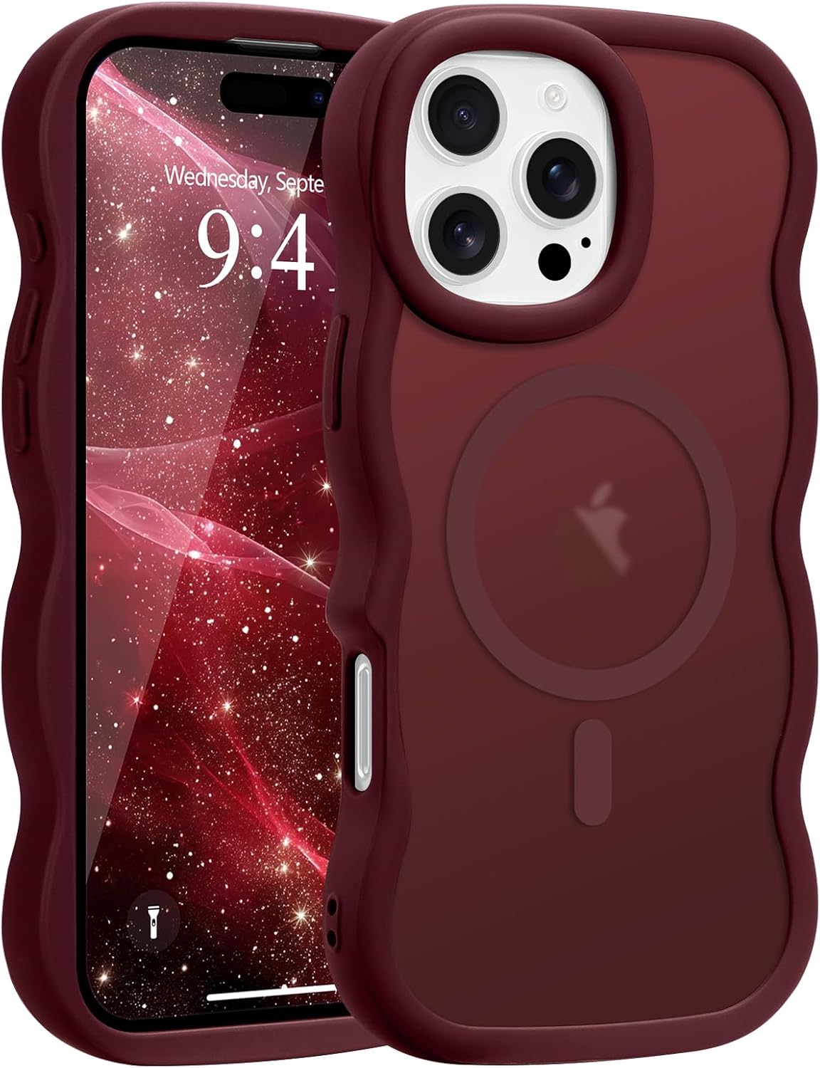 Pepmune for iPhone 16 Pro Max Case Curly Wavy Frame Translucent, Burgundy