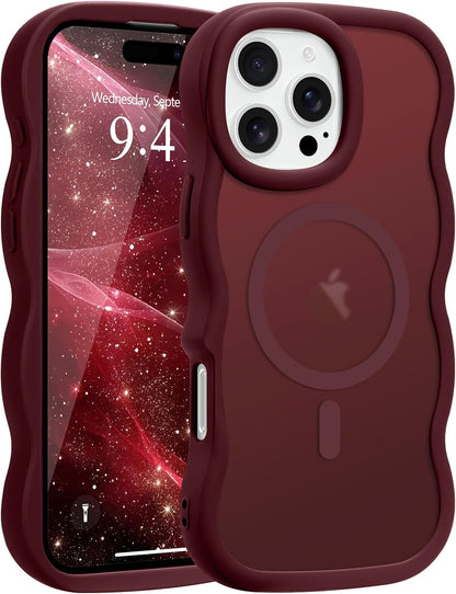 Pepmune for iPhone 16 Pro Max Case Curly Wavy Frame Translucent, Burgundy