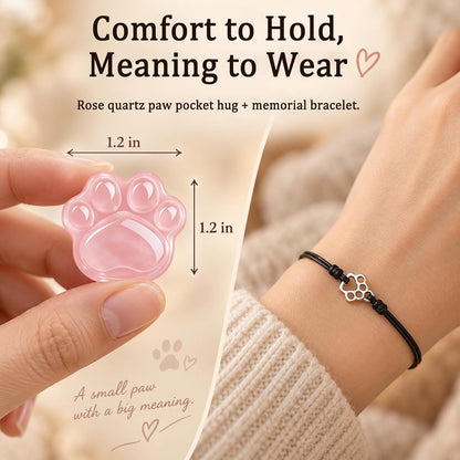 Dog Memorial Gifts for Loss of Dog, Rose Quartz Paw & Memorial Bracelet