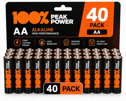 100PP AAA Batteries 40 Pack | Alkaline 1.5V Long-Lasting Power