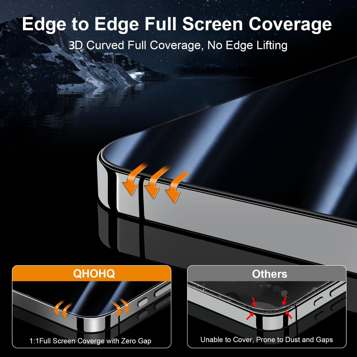 QHOHQ 3 Pack Screen Protector for iPhone 14 Plus 6.7 Inch with 3 Pack Tempered Glass Camera Lens Protector, Ultra HD, 9H Hardness, Case Friendly [Easy to Install Frame]