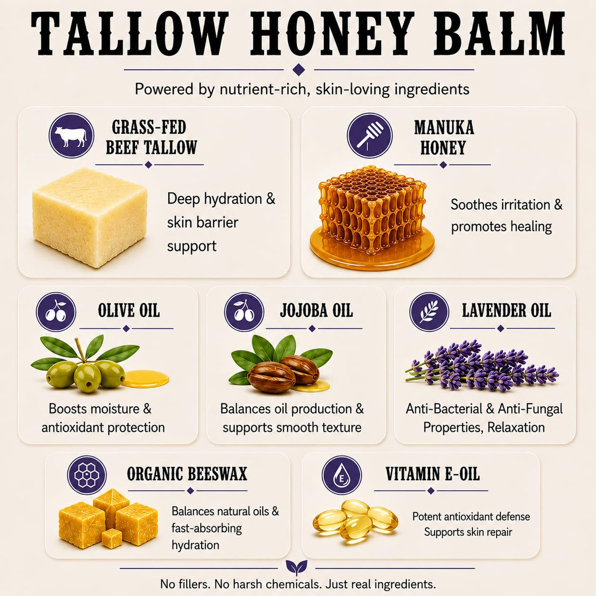 Wrath & Remedy Beef Tallow and Honey Balm, Handcrafted, Unscented, 4 oz