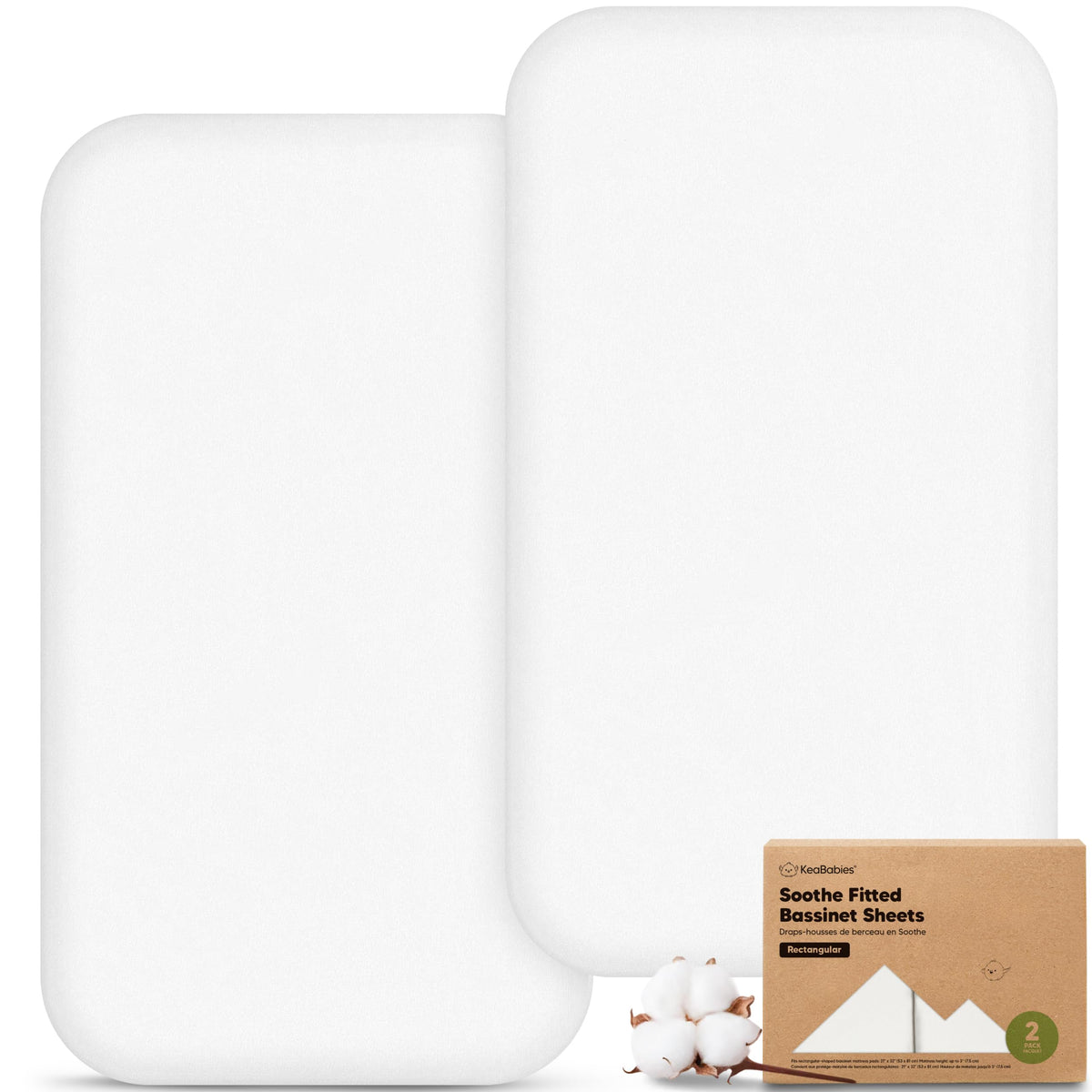 2pk Organic Baby Bassinet Sheets Boys, Girls, Fitted Sheet (Soft White)
