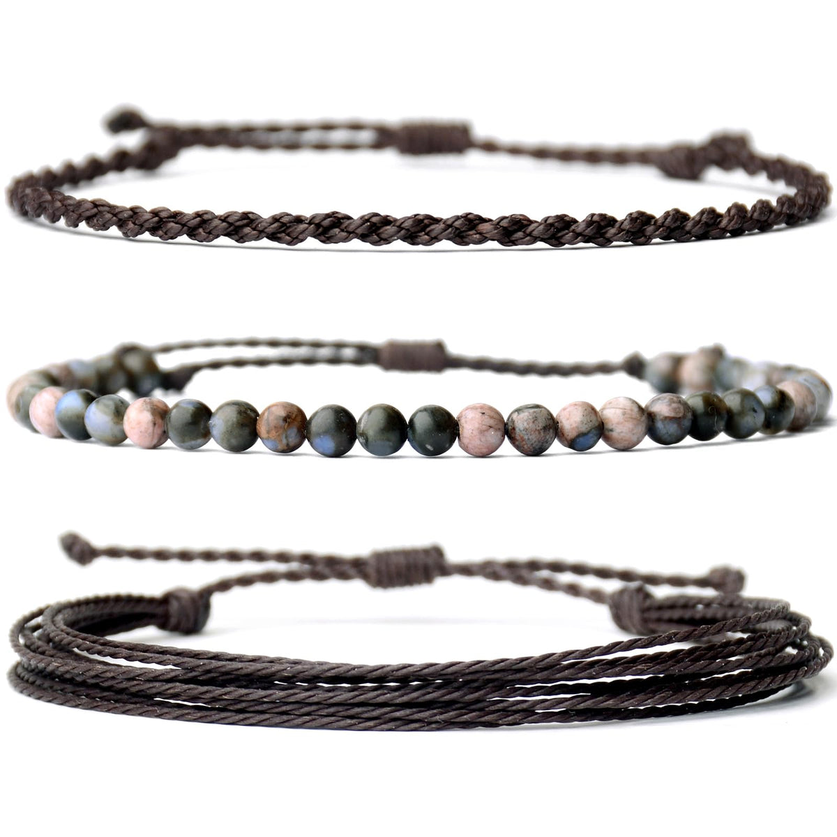 Mezcla Vida Handmade Natural Stone Beaded Healing Bracelet Gift for Men Adjustable Rope String Bracelet