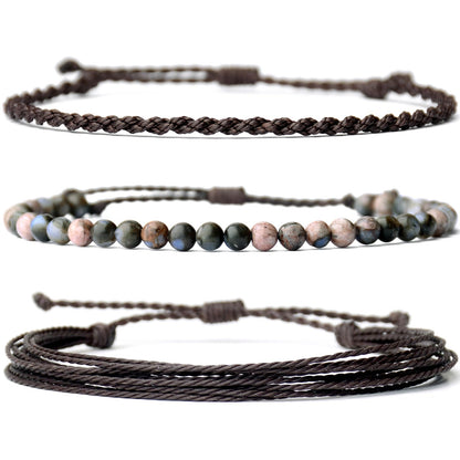 Mezcla Vida Handmade Natural Stone Beaded Healing Bracelet Gift for Men Adjustable Rope String Bracelet