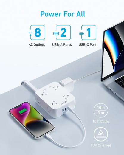 Anker Power Strip with 2000J Surge Protector, Outlet Extender, 20W, 8AC