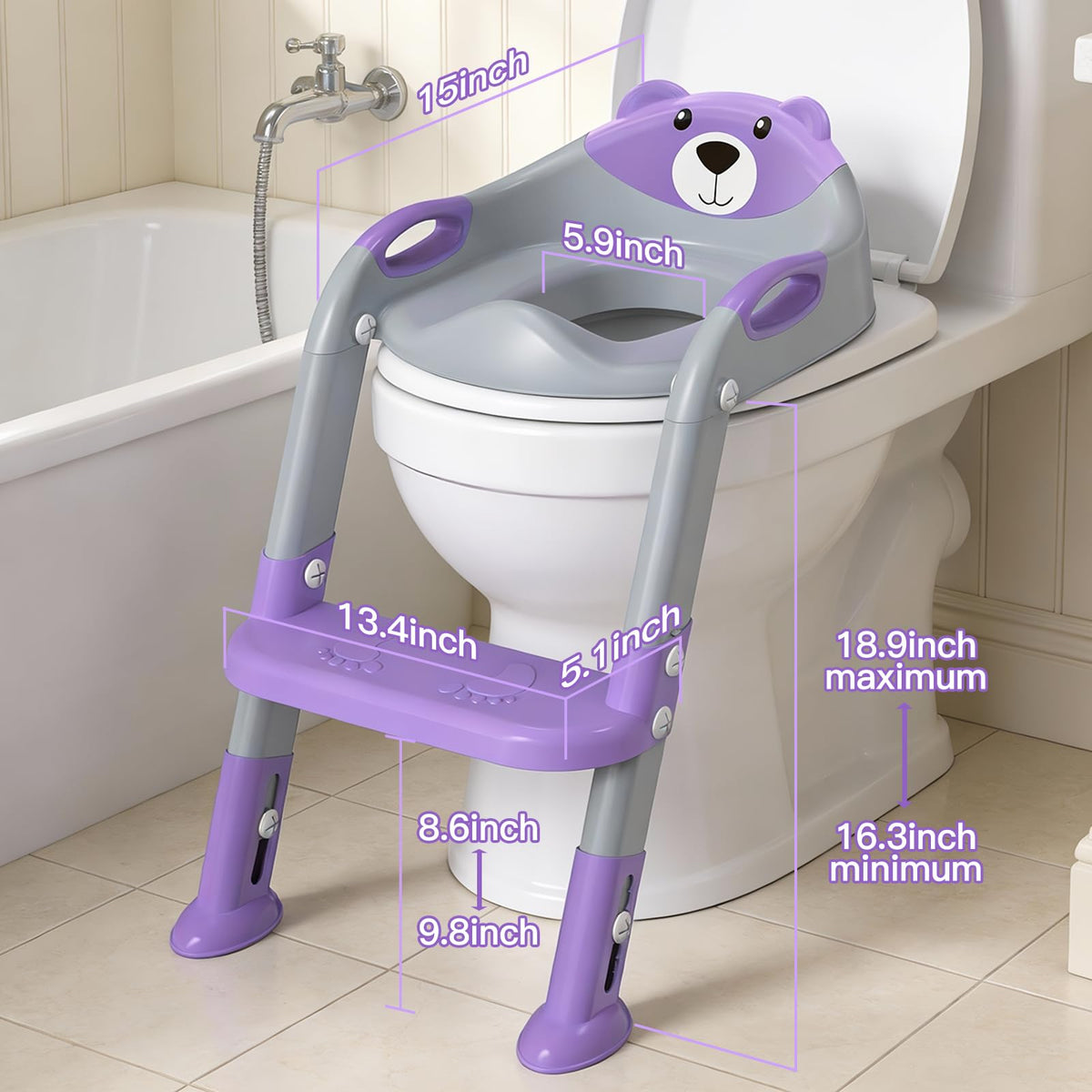 Potty Training Toilet for Toddlers, 2-in-1 Potty Training seat, Anti-Slip (Chocolate, Bear)