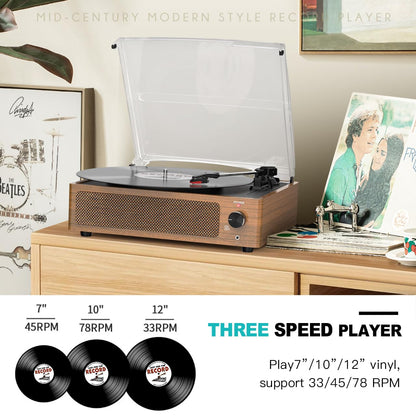 Seasonlife® Record Player for Vinyl Turntable with Speakers,Pale Purple