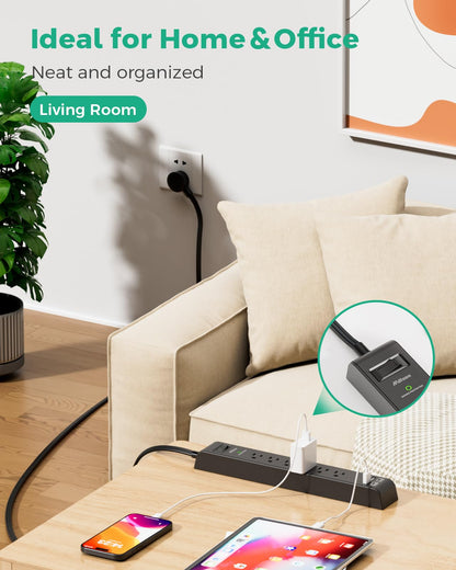 2 Pack 20FT Power Strip Surge Protector, Extension Cord Multiple Outlets