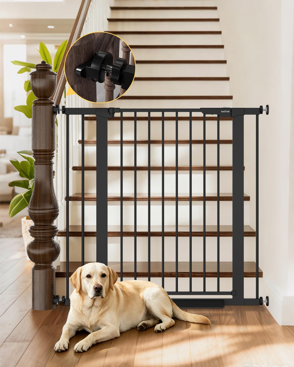 InnoTruth 27-36.6 in Wide Baby Gate for Stairs and Doorways, Black