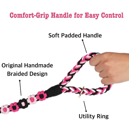 5FT Braided Cotton Rope Leash for Small, Medium and Large Dogs, Red & White Twist