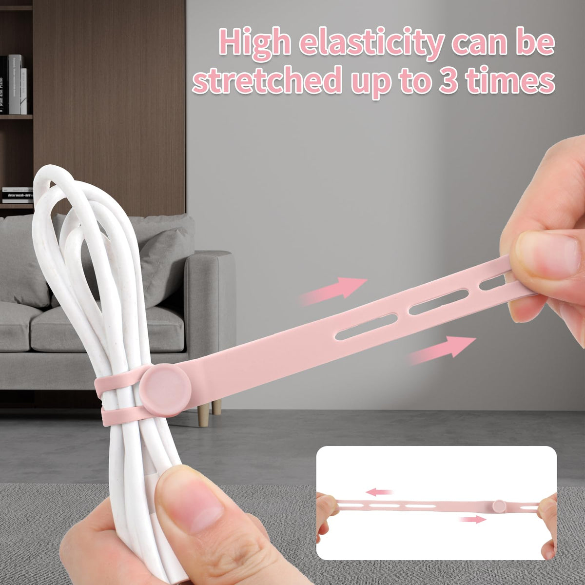 25 Pcs Silicone Cable Ties, Cable Ties Reusable, High Elasticity Cord Wraps for Electrical Cords, Cord Organizer for Earphone, Phone Charger(White)
