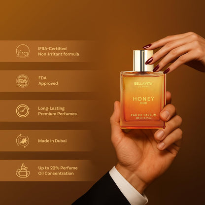 Bellavita Luxury Honey Oud Eau de Parfum Unisex, 3.4 fl oz (100 ml)
