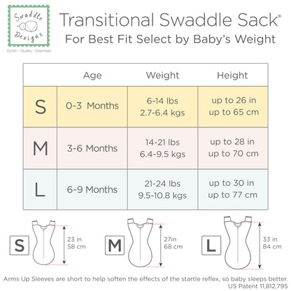 SwaddleDesigns Transitional Swaddle Sack, Cotton, Heathered Gray, 6-9mo