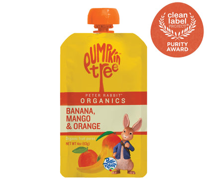 Pumpkin Tree Peter Rabbit Organics, Banana, Mango, and Kale, 4 Squeeze Pouch, Mango, Broccoli & Kale, 4.4 Ounce (Pack of 10)