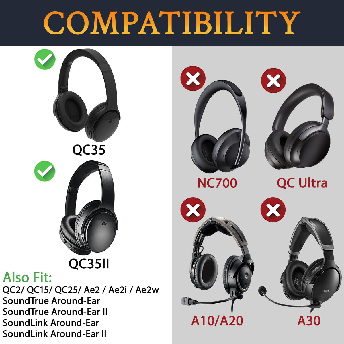 Earpads for Bose QC35 & QC35 ii - Black