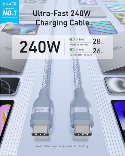Anker Nano USB C to USB C Cable, 240W Fast Charging Cable (Black, 10ft)