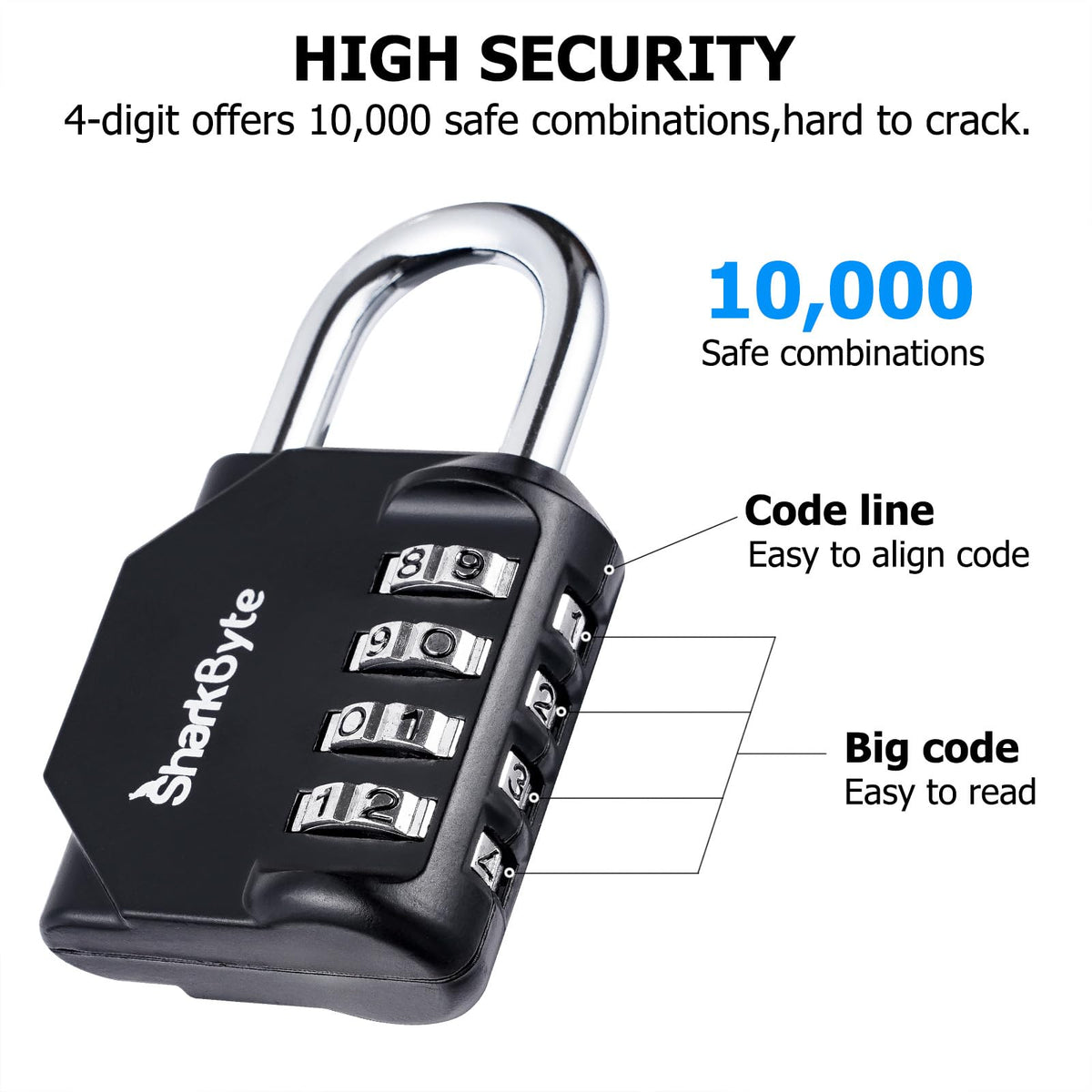SharkByte Heavy Duty Combination Padlock – 4-Digit Weatherproof Outdoor Lock with Stainless Steel Shackle, Anti-Rust Resettable Code for Gym, School, Locker, Shed, Toolbox, Gate & Warehouse - Purple