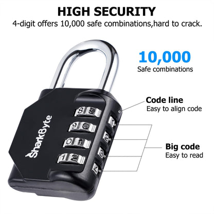 SharkByte Heavy Duty Combination Padlock – 4-Digit Weatherproof Outdoor Lock with Stainless Steel Shackle, Anti-Rust Resettable Code for Gym, School, Locker, Shed, Toolbox, Gate & Warehouse - Purple