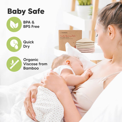 Organic Nursing Pads, 14 Washable Breast Pads,Wash Bag (Neutrals, XL 5.6")