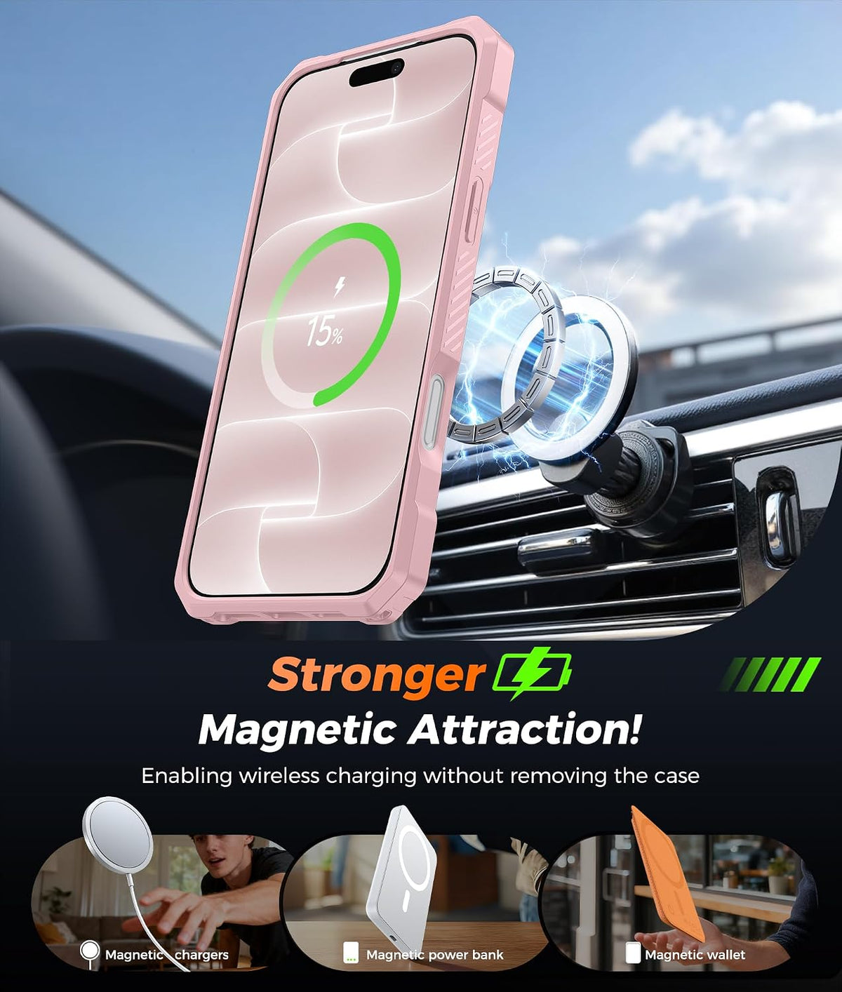 FNTCASE for iPhone 17 Case with 360 Spin Magnetic Stand