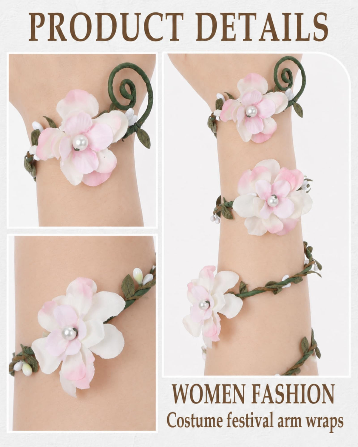 FRESHME Renaissance Fairy Floral Arm Wrap - 1 PC Elf Bracelet Forest Mother Nature Costume Renfaire Cosplay Fairy Accessories
