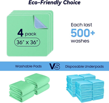 Fygrip 4 Pack 36” x 36” Extra Heavy Absorbency Washable Underpads Bed Pads