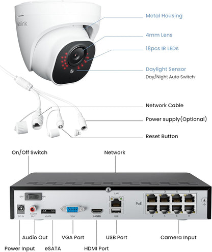 REOLINK 8CH 4K/8MP Home Security Camera System with 2TB HDD RLK8-800D4