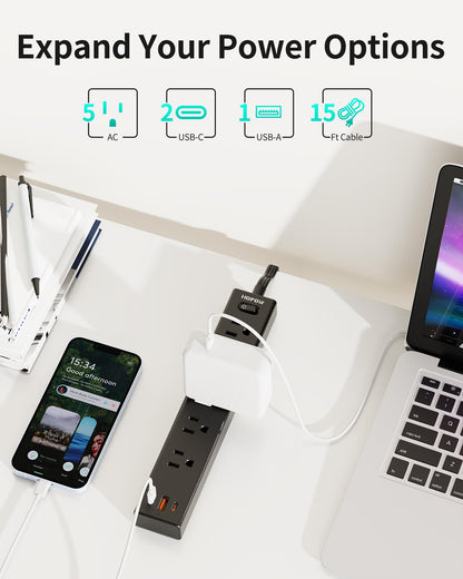 5 Outlets 2 Prong Power Strip with 3USB, 6FT Extension Cord for Old House