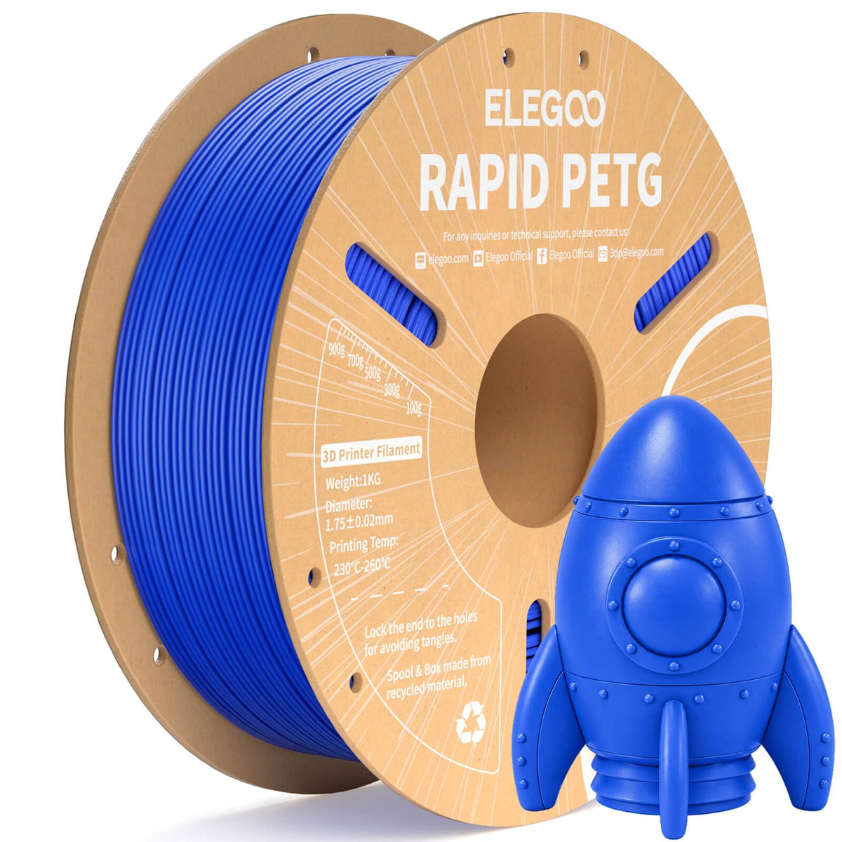 ELEGOO Rapid PETG 3D Printer Filament 1.75mm Black 1KG