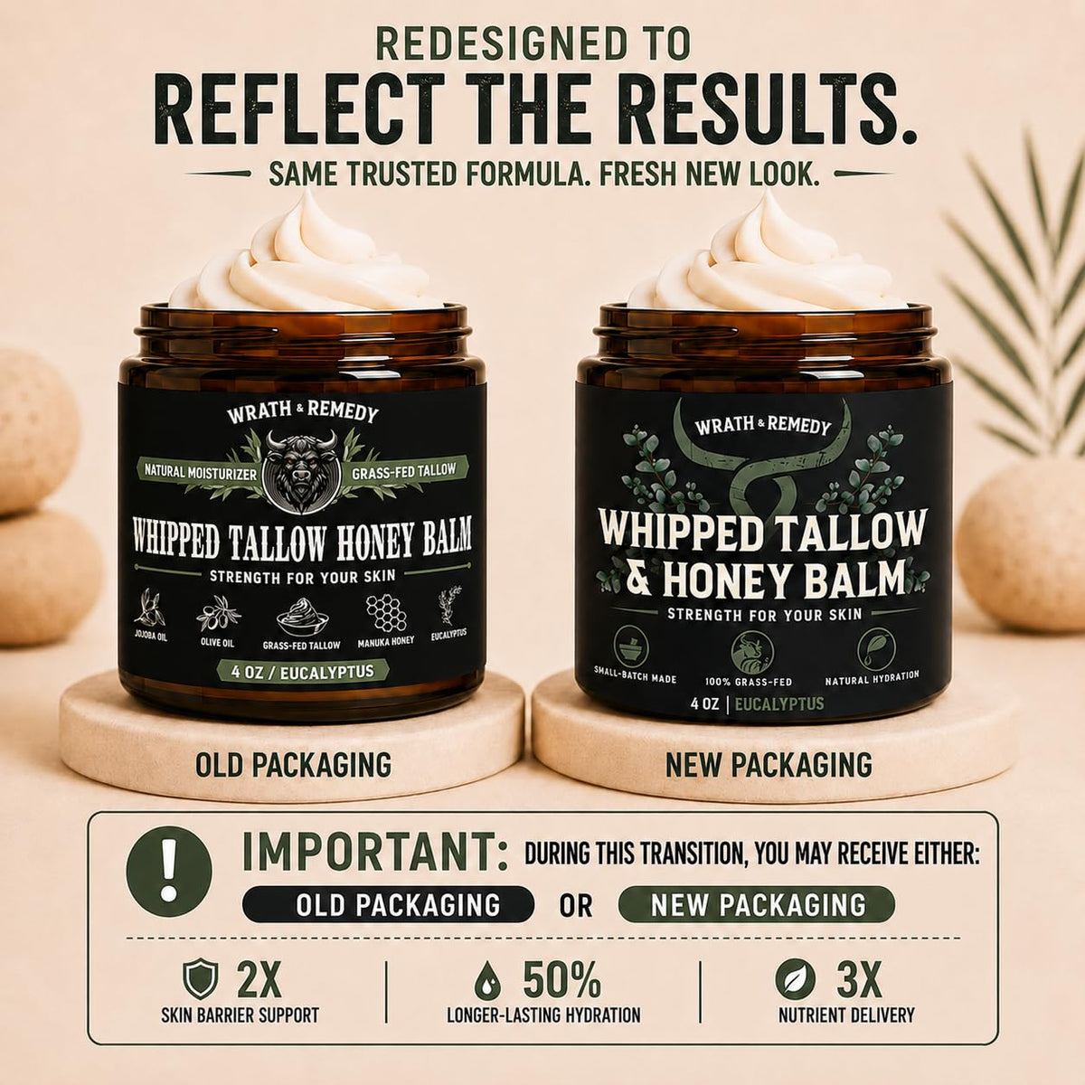 Wrath & Remedy Beef Tallow and Honey Balm, Handcrafted, Unscented, 4 oz
