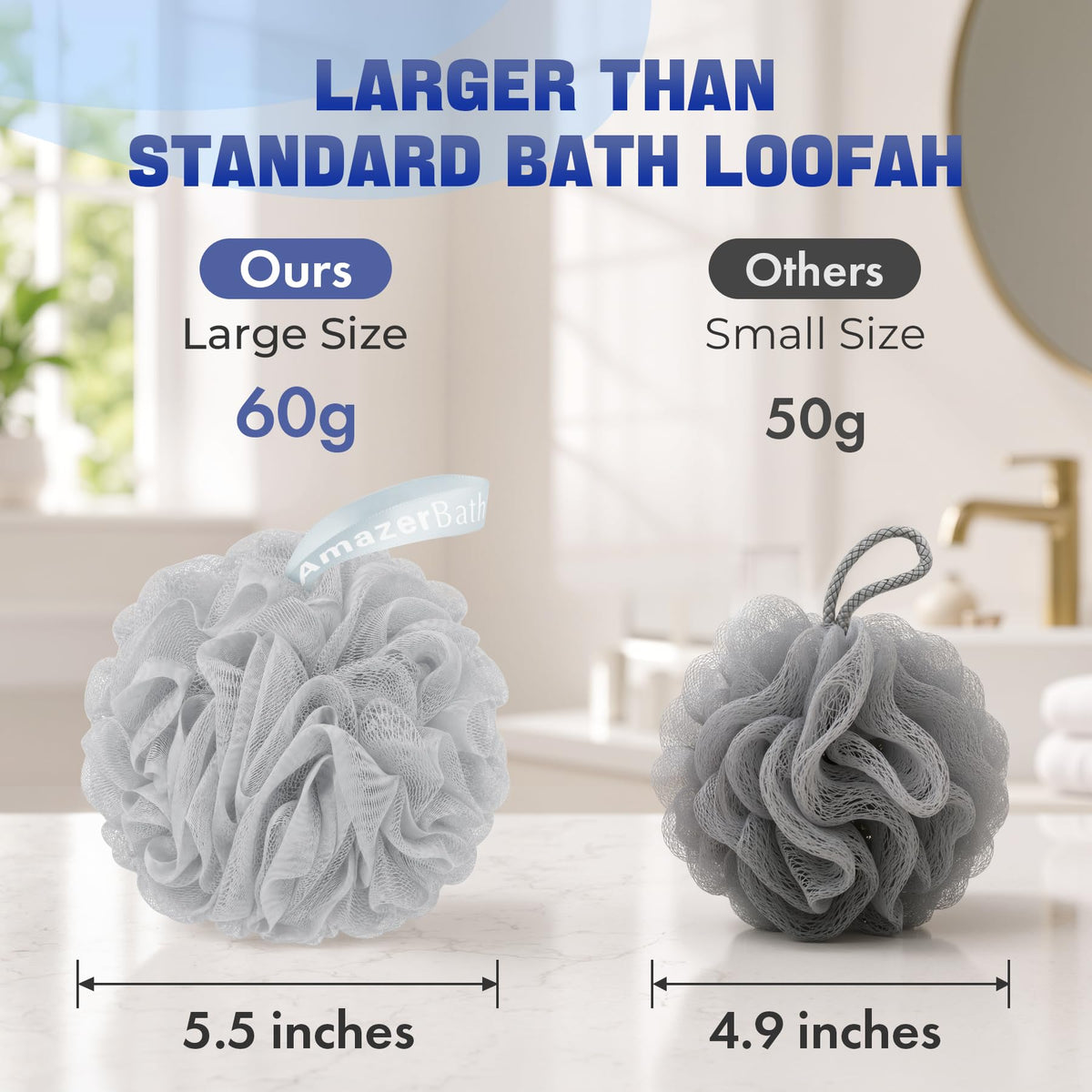 AmazerBath Loofah Sponge 75g/Piece, Exfoliating Bath Sponge Body Scrubber - Loofa Set of 4 Flower Color (Large, Green-Purple)
