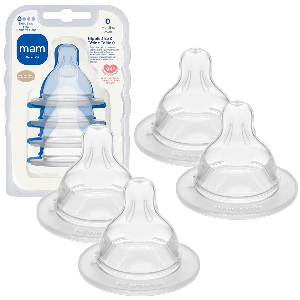 MAM Baby Bottle Anti-Colic Medium Flow Nipples, Fits All MAM Bottles, 2 Pk