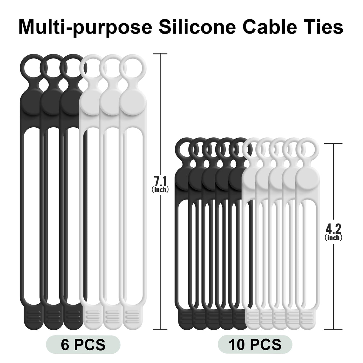 Silicone Cable Ties, Cord Organizer Cable Management,2Sizes-Grey